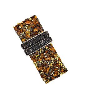 Unique Sparkle Cuff Bracelet Stone Chips Crystals and Black Rhinestones velvet